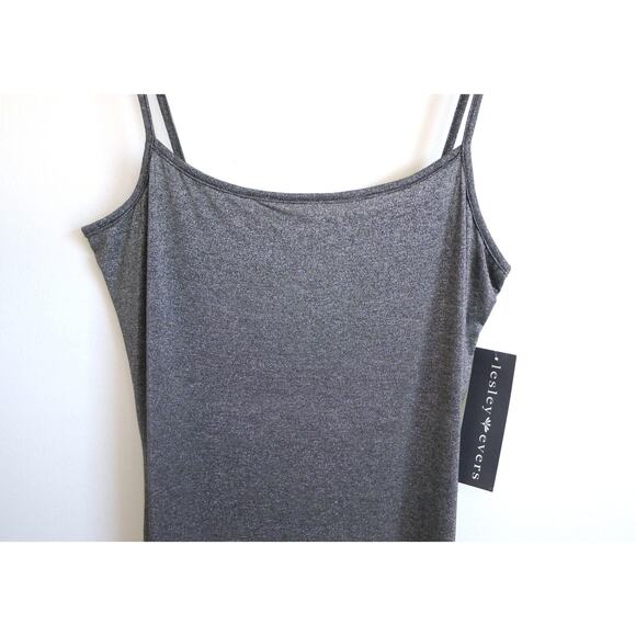 LESLEY EVERS Jo Sparkle Silver Metallic Slip Tank Dress Chemise Garmentory L NWT - Picture 2 of 7